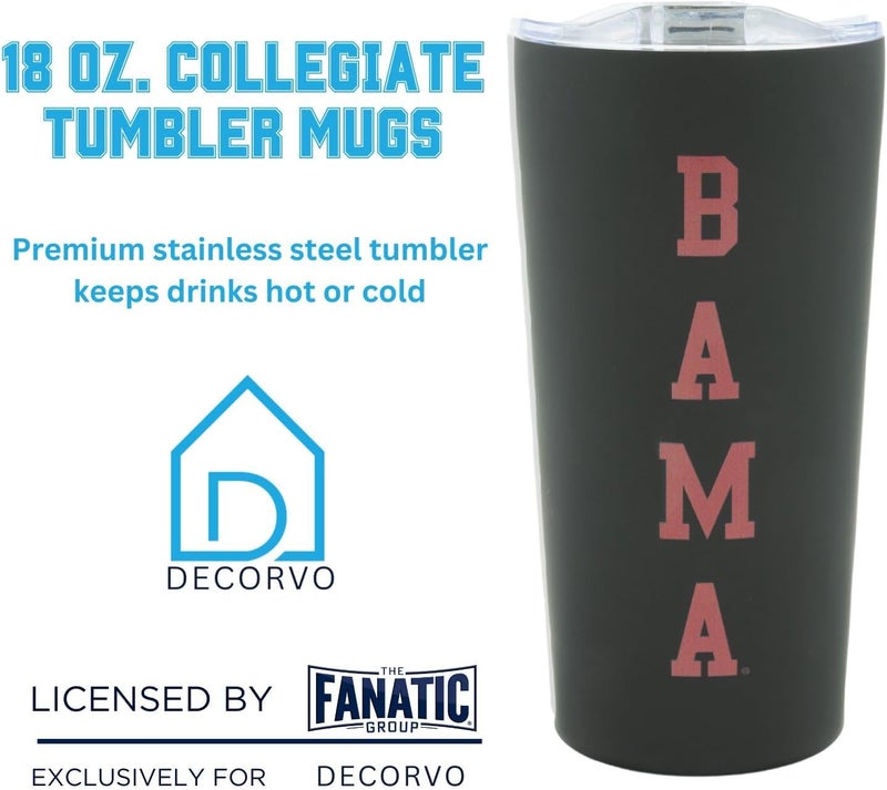 Decorvo Officially Licensed Collegiate Stainless Steel Tumbler - Double Walled Insulated Travel Tumbler with Slide Lid - 18 oz (Alabama - Black) - Image 4